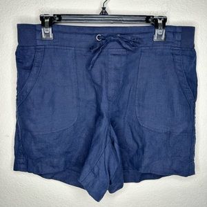 Women's Athleta Navy Blue Pull On 100% Linen Drawstring Casual Shorts Size 10